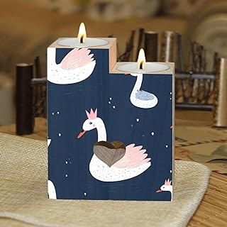 Cute Swans with Pink Crowns Candle Holders Wooden Heart Candle Holder for Home Decorative, Wedding, Dinning, Party