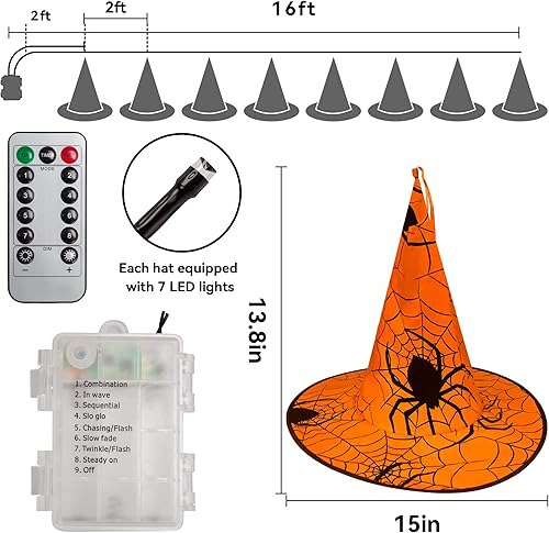 Miniatura 3 de WATERGLIDE Luces de ojos intermitentes de Halloween y sombreros de bruja colgantes iluminados para Halloween