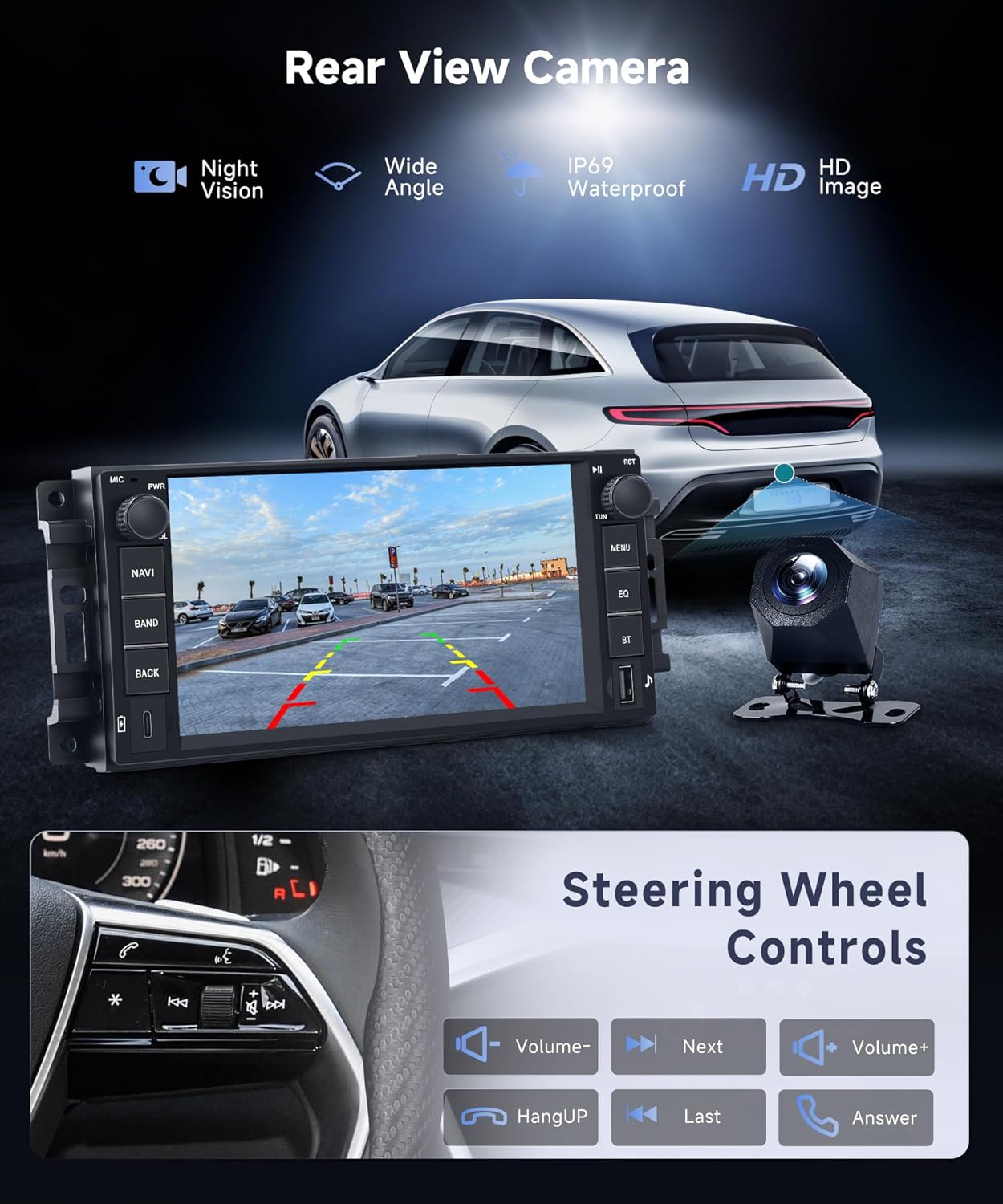 4G+64G Android Car Stereo for Jeep Wrangler JK 2007-2015 Dodge Ram 1500 2009-2011 with Wireless CarPlay Android Auto, 7 Inch Car Radio GPS Navigation WiFi SWC Bluetooth FM with Backup Camera