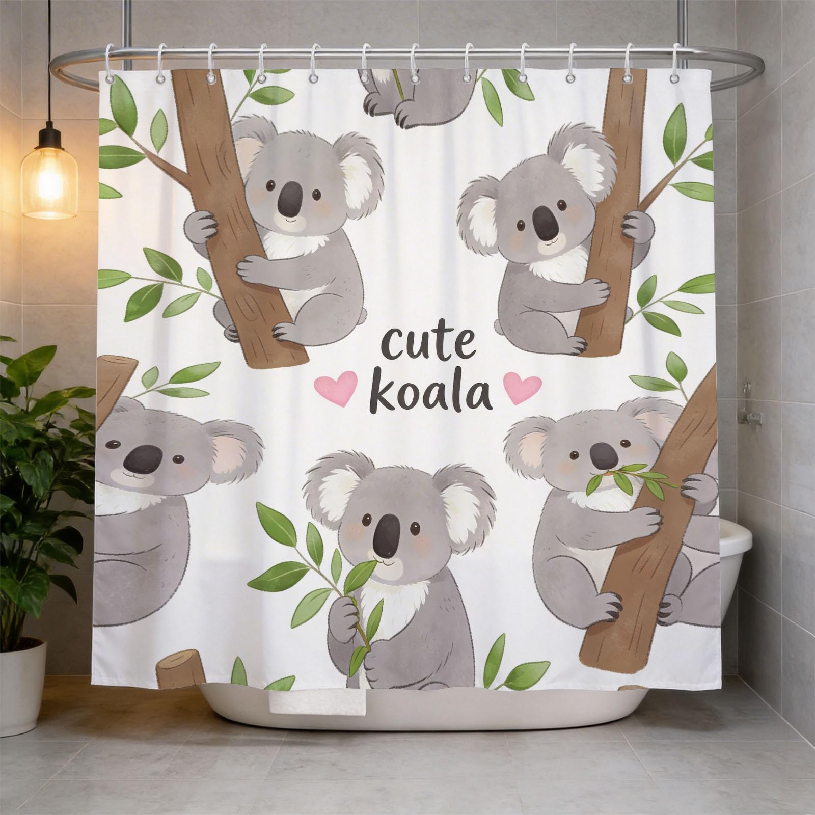 Hongduo 3D Cartoon Koala Shower Curtain for Stalls Bathtubs Cartoon Bathroom Decor Shower Curtain Set Polyester Fabric Waterproof 180x180cm/71X71 Inch with Hooks