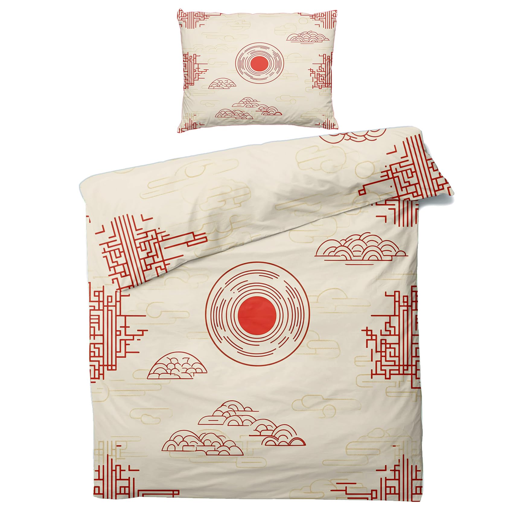 Generisch Bettwäsche Japanisch 140x200, Orientalisch Asiatisch Japan Motiv Wendebettwäsche & Deko, Weiche Microfaser Bettbezug mit Reißverschluss und 1 Kissenbezug 70x90, 2tlg - ASD4295