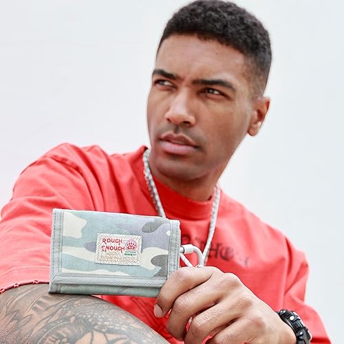 Miniatura 2 de Rough Enough - Carteras para niños y adolescentes con cartera de lona triple de camuflaje para niños, azul claro (Light Blue Camo)