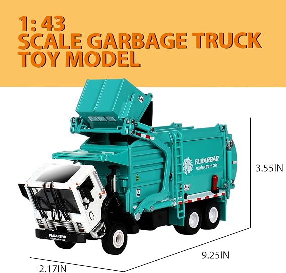 FUBARBAR Truck Toy Model 1:43 Diecast Metal Garbage Recycling Waste Transport Truck with Trash Bin, Pull Back Model Car Toy for Kids 4-6 Age Boys Birthday Gift (Blue)