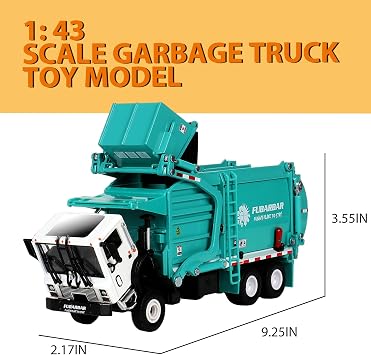 FUBARBAR Truck Toy Model 1:43 Diecast Metal Garbage Recycling Waste Transport Truck with Trash Bin, Pull Back Model Car Toy for Kids 4-6 Age Boys Birthday Gift (Blue)