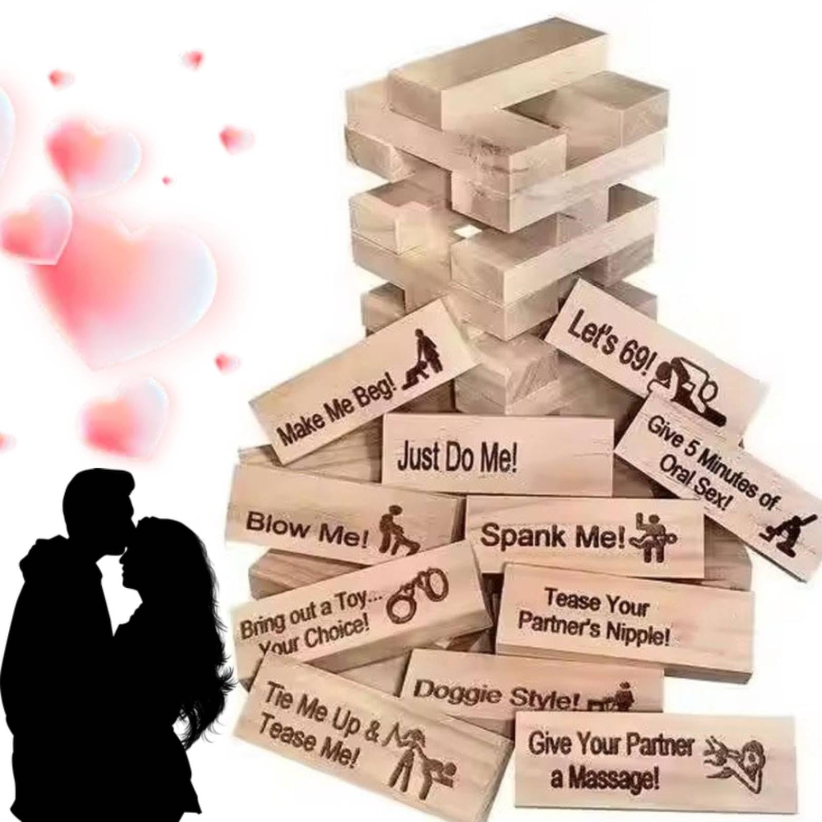 Jeu De Blocs Empilables Adultes – 48 Pièces En Bois, Défi Sexy – Saint-Valentin, Soirée Couple – Cadeau Original