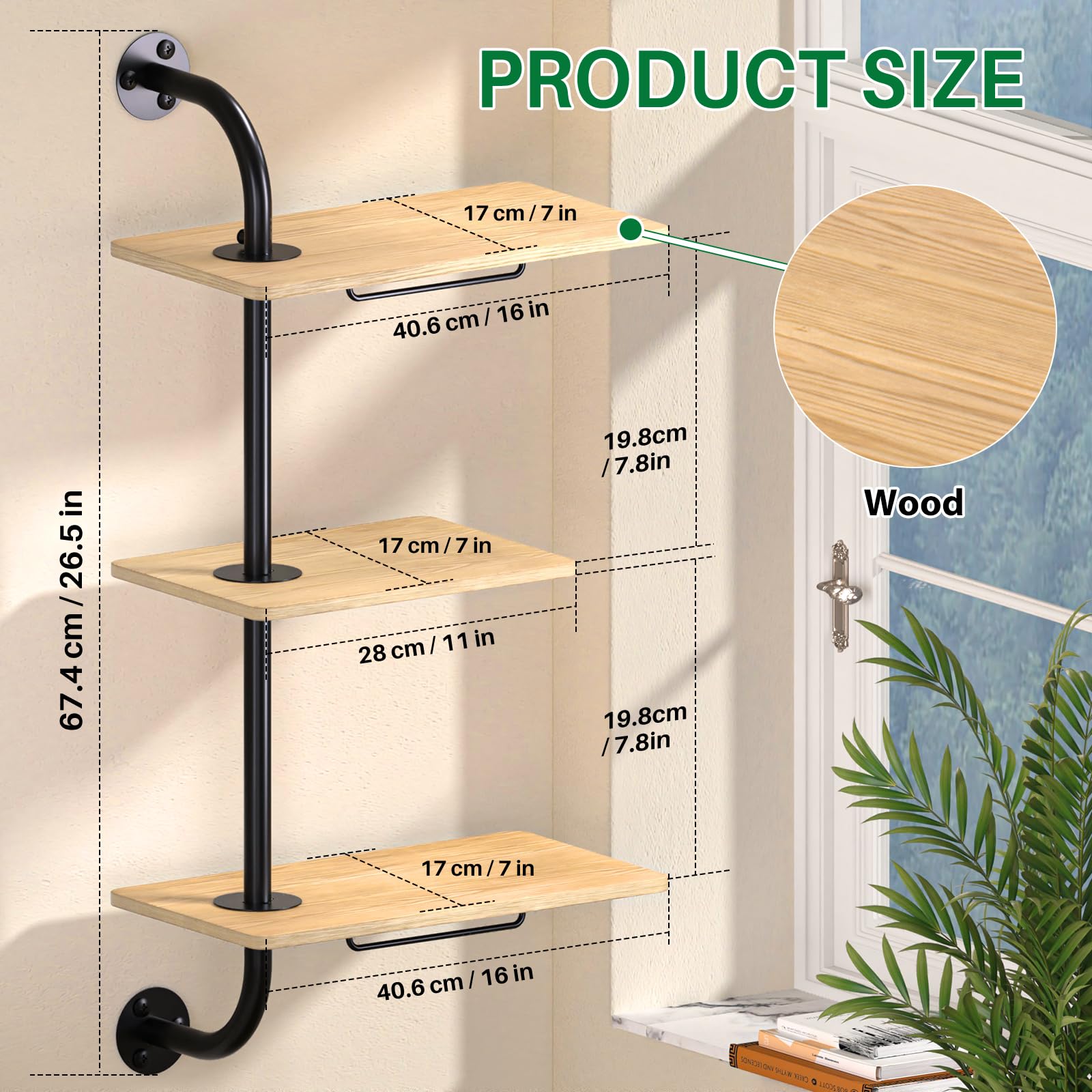 Estantes para plantas de ventana, estante giratorio para ventana, estante para plantas colgantes de interior montado en la pared (3 niveles) 5