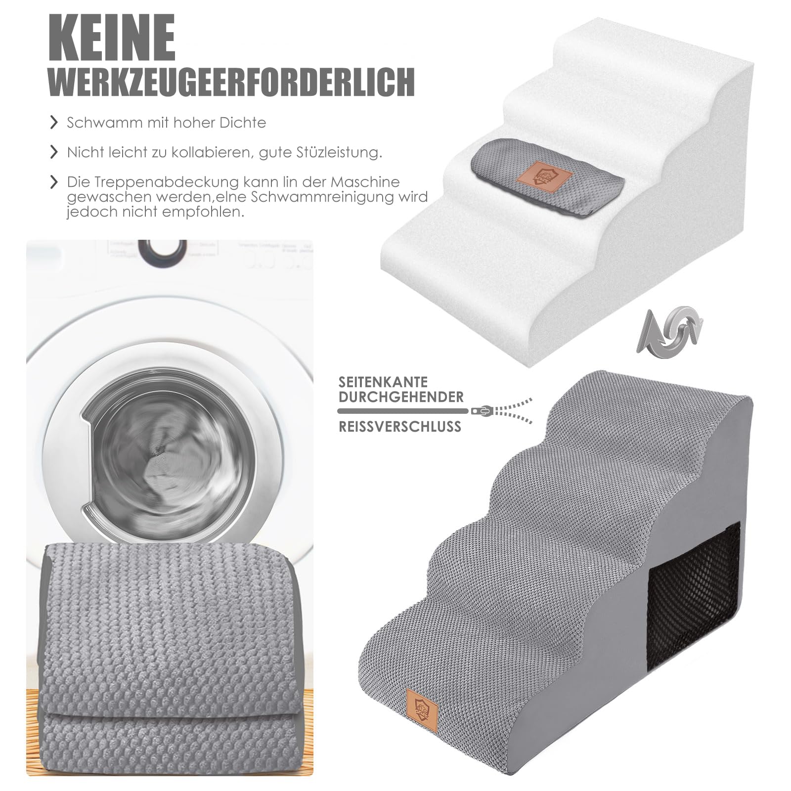 Myiosus Scaletta per Cani a 4 Gradini, Scala per Cani di Grossa Taglia, Superficie Antiscivolo, Lavabile per Cani Scale Rimovibile, per Letto & Divano, Invia 1 Rullo per Lanugine