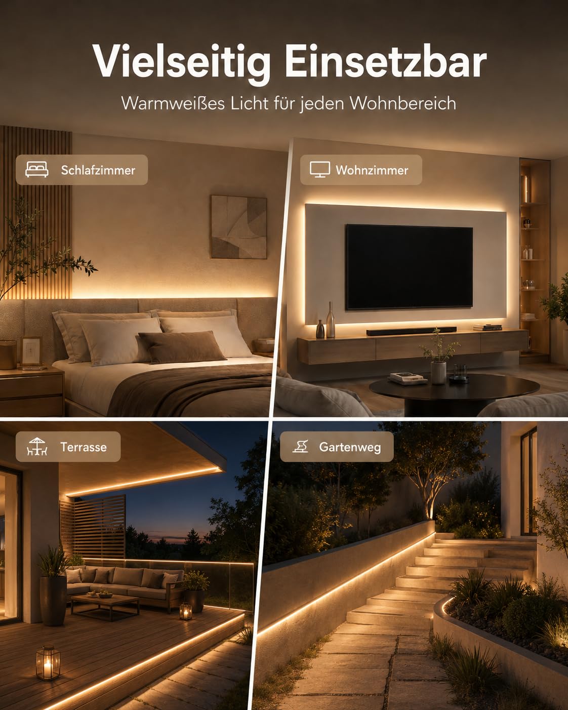 Meevt LED Streifen 15m, Neon LED Strip 3000K Warmweiß, Dimmbar LED Leiste