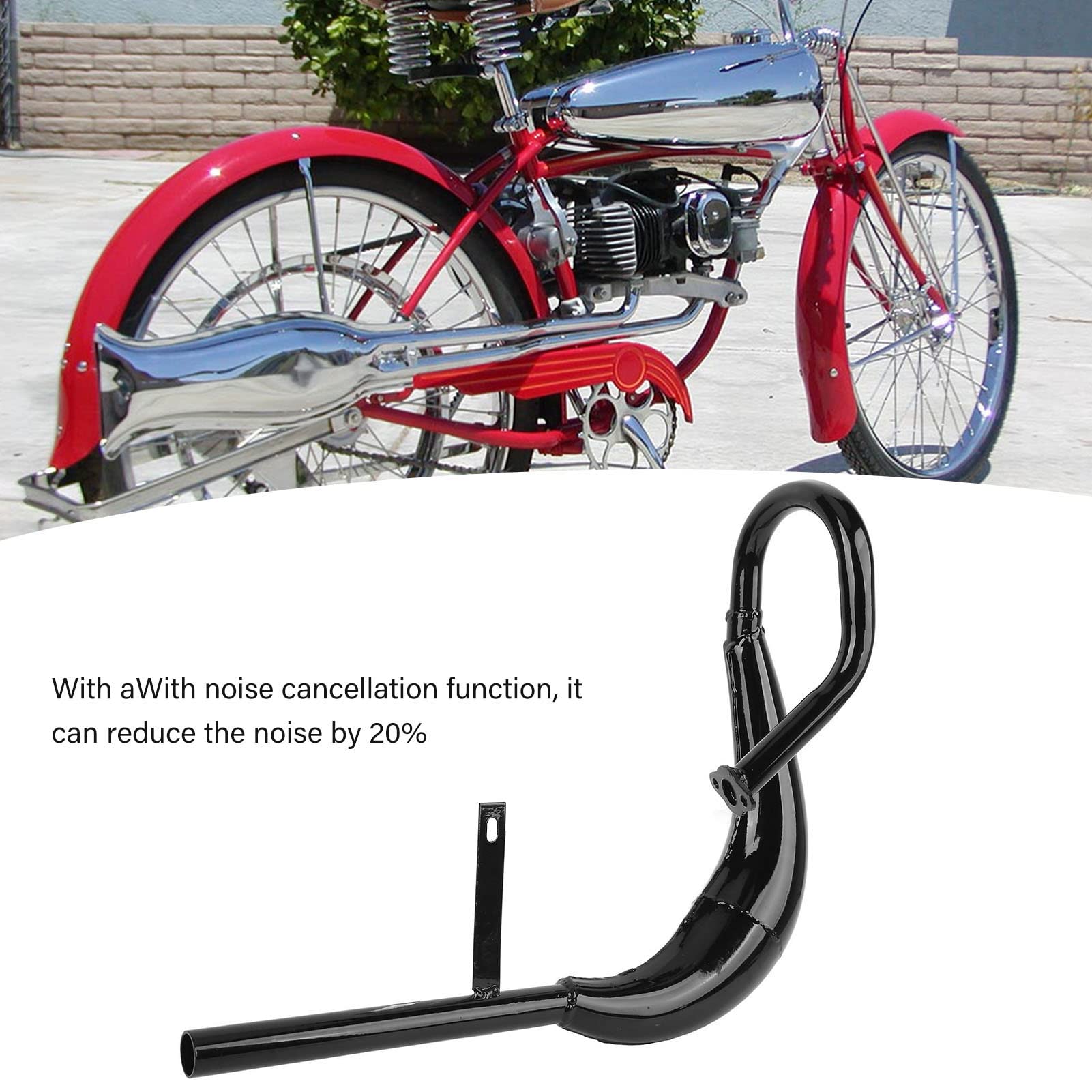 Tubo de Escape de Motocicleta 40 mm de diámetro Aleación de Aluminio Reducción de Ruido Forma de Media Luna Tubo de Escape de Bicicleta eléctrica con reemplazo de Junta de (Black)