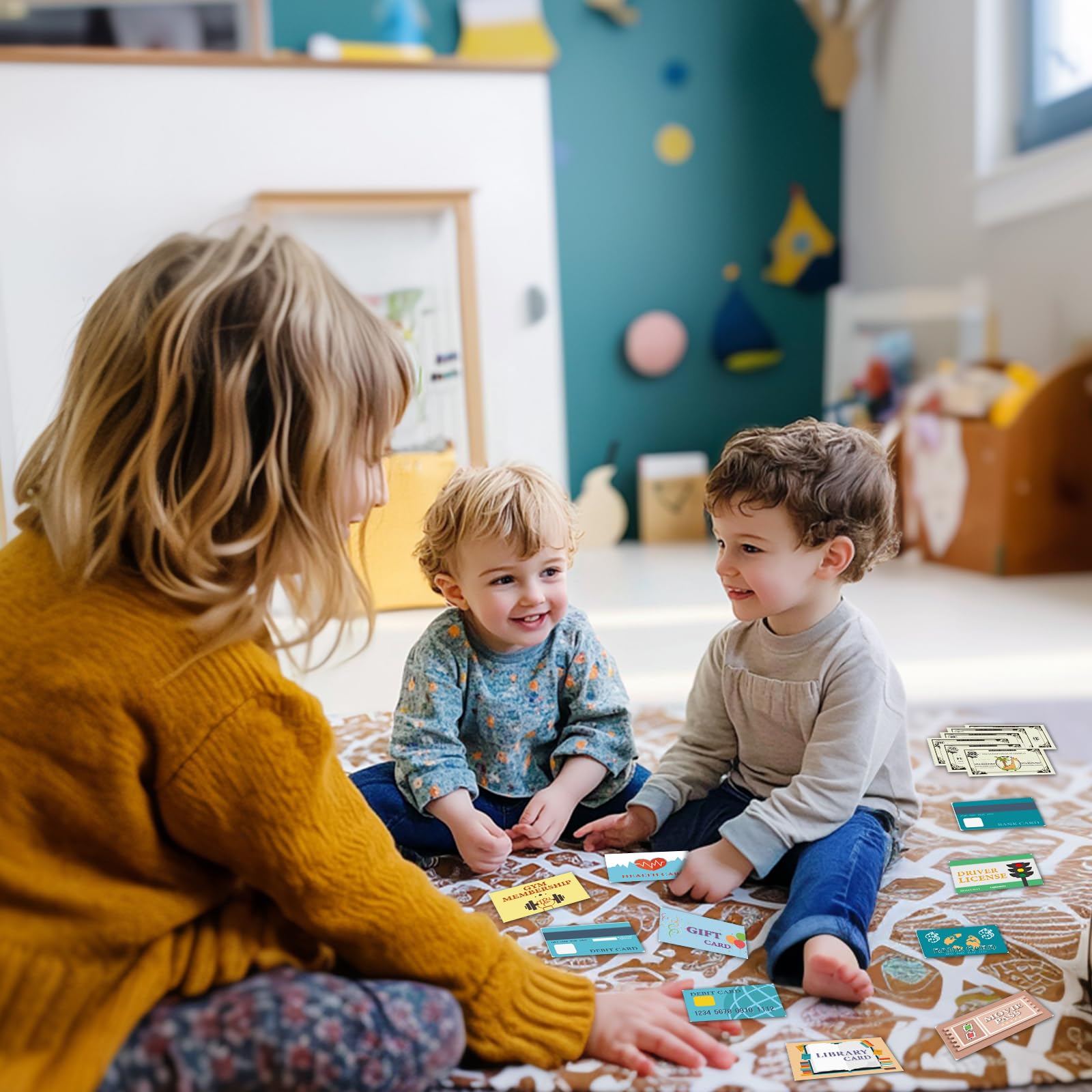 Spieltasche für kleine Jungen im Alter von 3-6 Jahren, Mein erstes Brieftasche-Spielzeug mit Taillentasche, Dinosaurier-Brieftasche, Smartphone, Smartwatch, Autoschlüssel und gefälschtes Geld