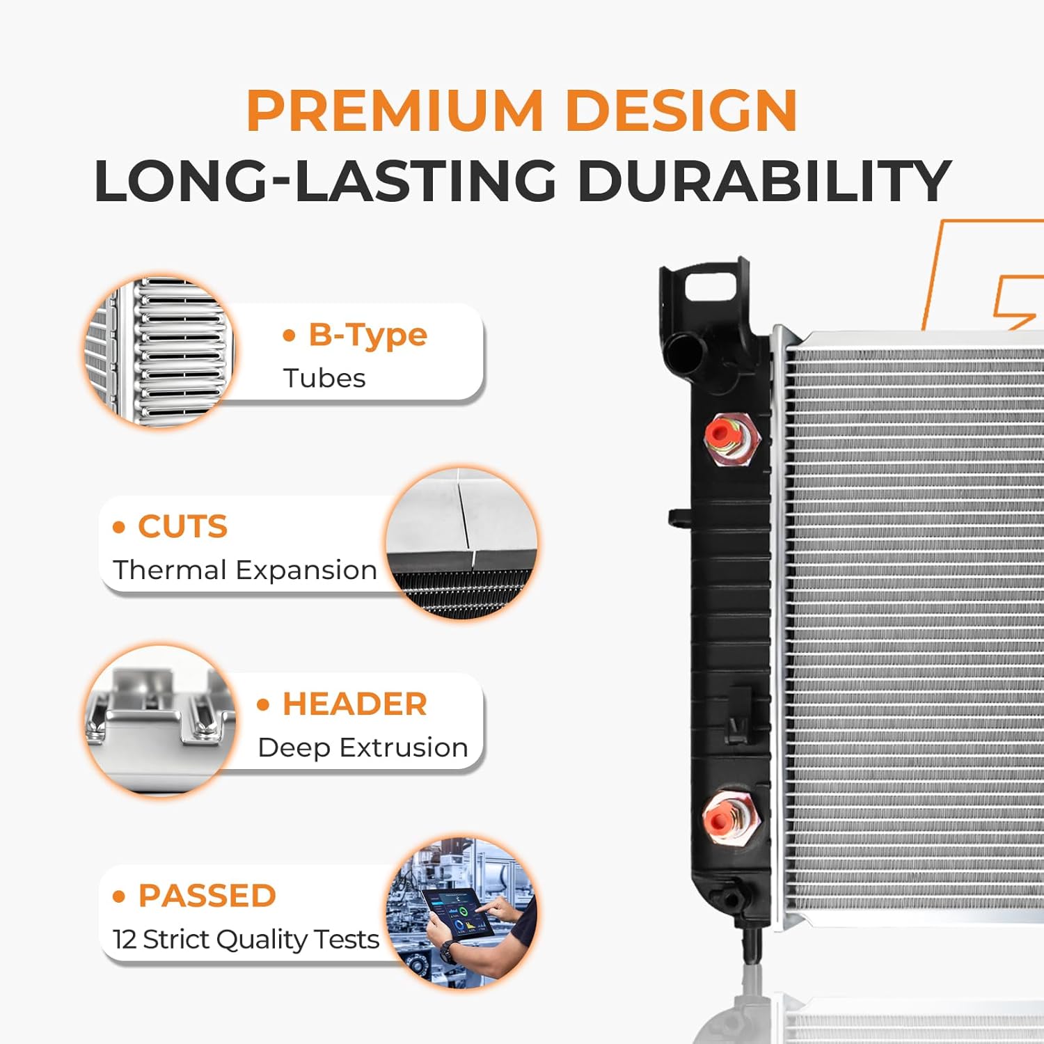 Autoexact 2370 Radiator Compatible with Chevy Silverado Suburban GMC Yukon Sierra Tahoe Escalade Hummer H2 4.3L 4.8L 5.3L 6.0L 6.2L Engine Radiator, 34", with TOC & with EOC