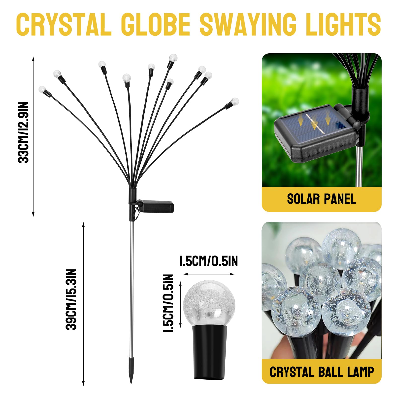 FOMOMDI Firefly Solar Garden Lights, 10 LED Crystal Ball Sway by Wind - Image 2