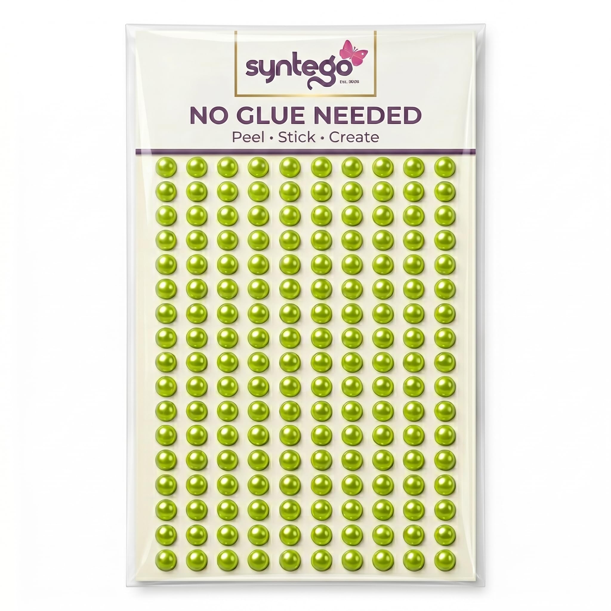 Syntego 400pcs 6mm Self Adhesive Pearls – Flat Back Pearl Stickers for Crafts, Scrapbooking & DIY – Craft Embellishments for Cards, Decorations, Art Projects (Lime Green)