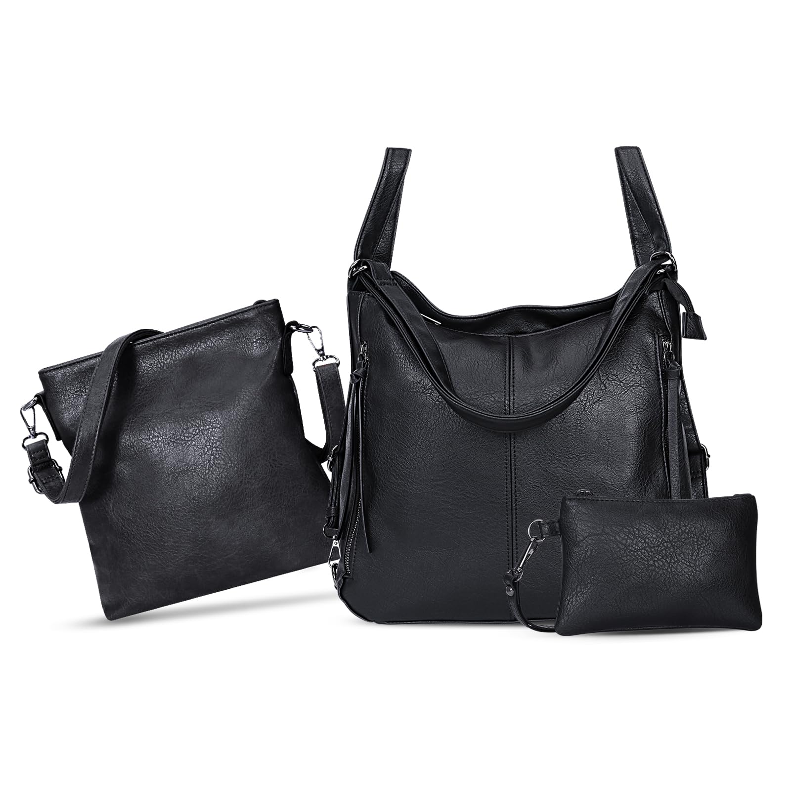 HUA ANGEL Bolso de hombro Set de 3 Bolsos Mujer Grande Tote (Convertible a Mochila) + Bandolera Móvil + Clutch in Cuero PU Multifuncional Bolso de mano para Viaje Trabajo Shopping Diario