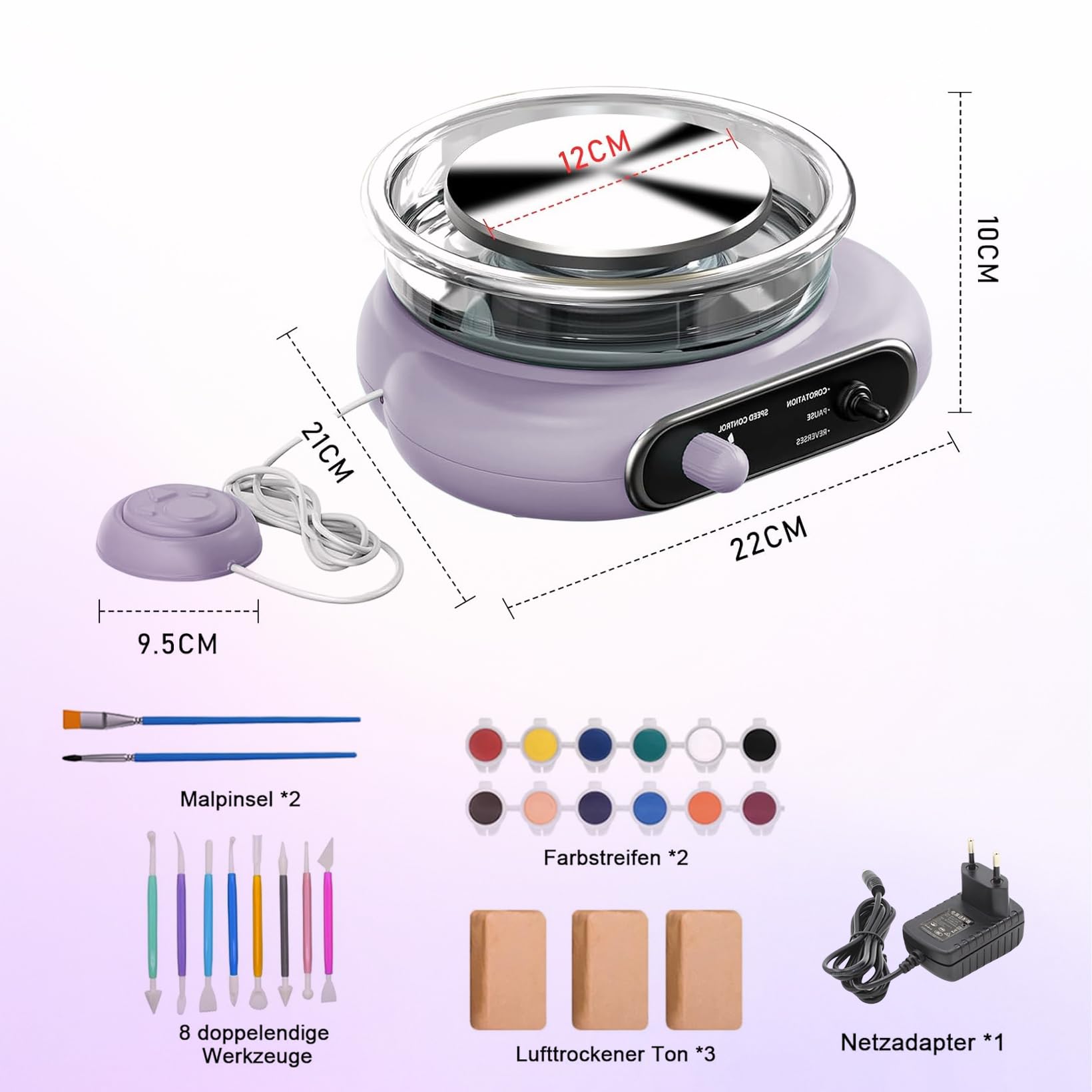 Töpferscheibe Elektrisch, 0–200 R/min stufenlos regulierbar Mini töpferscheibe, 12cm Aluminium-Drehteller, mit Fußpedal-Pause, Komplettset für Erwachsene & Anfänger, DIY Keramik