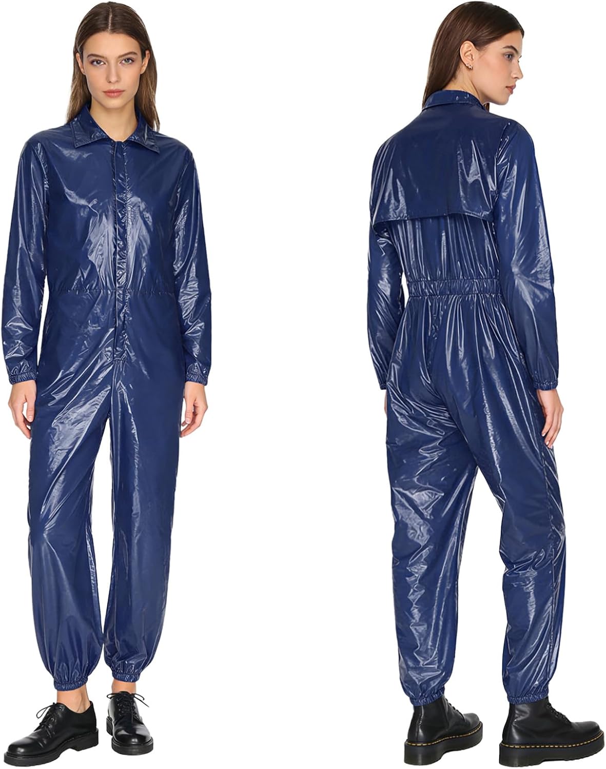 Alvivi Water Resistant Work Overalls for Women Long Sleeve Waterproof Mechanics Jumpsuit Coveralls Navy Blue X-Large