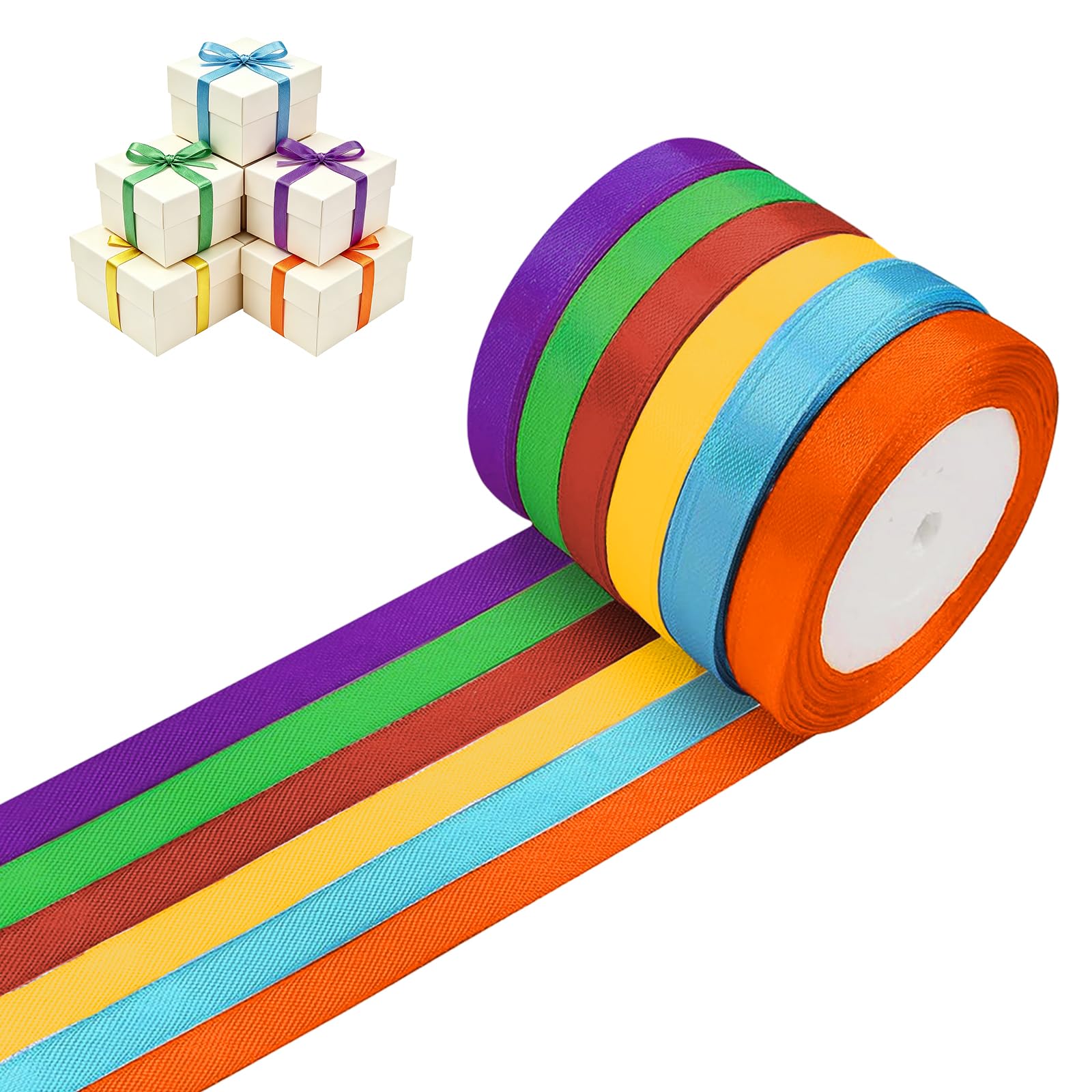 HAGOT 6 Rolls Satin Ribbon Set, 10mm x 22m Each Gift Wrapping Ribbon, Multicolor Polyester Fabric Ribbons for Wedding, Birthday Party, Christmas, Balloons, Bows & DIY Crafts