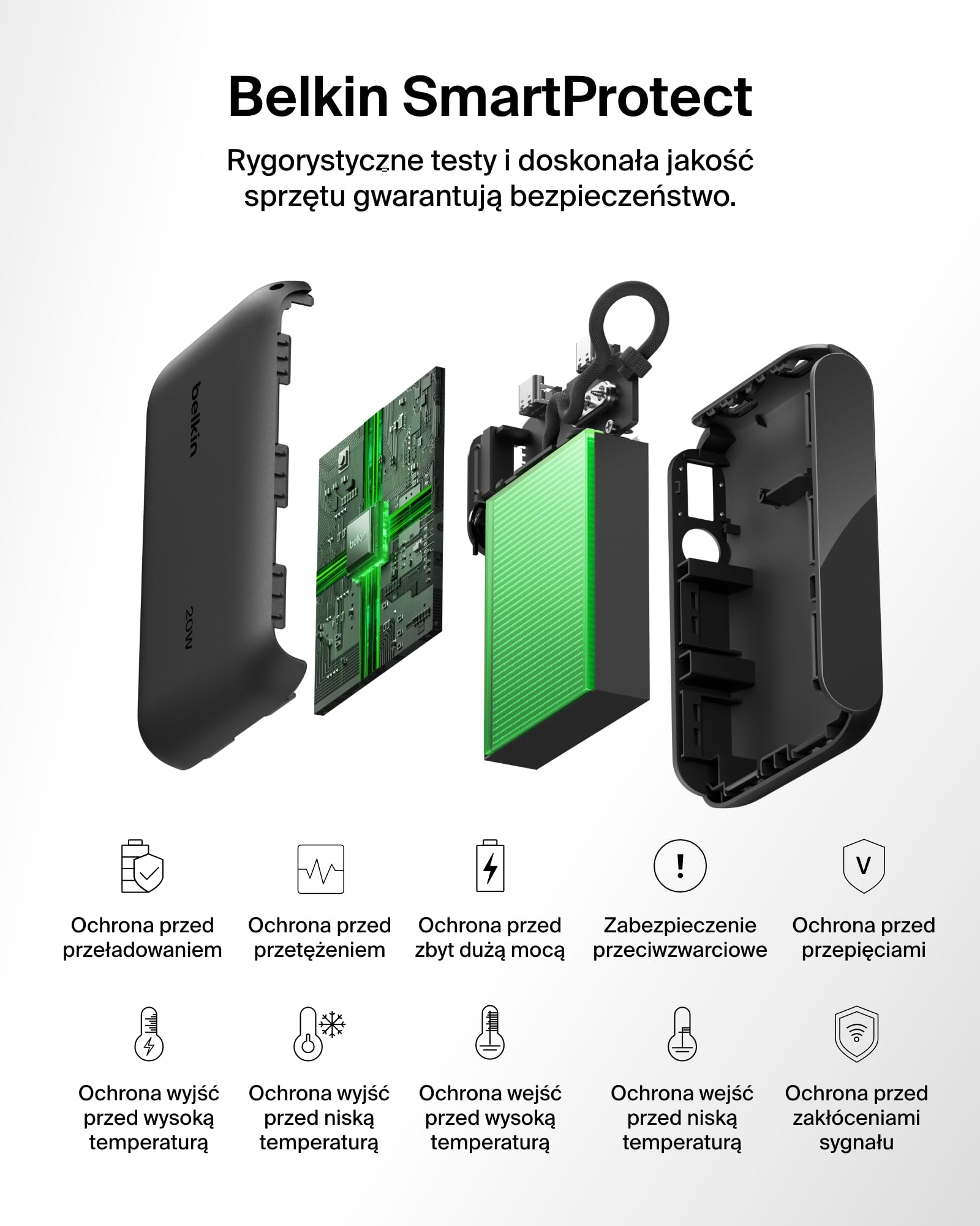Belkin Power Bank 10000 mAh, Przenośna ładowarka z 2 portami USB-C, cyfrowy wyświetlacz, ładowanie urządzeń iPhone serii 16 i 15, Samsung Galaxy S25, S24, Pixel 9, iPad z mocą 20 W – Czarna