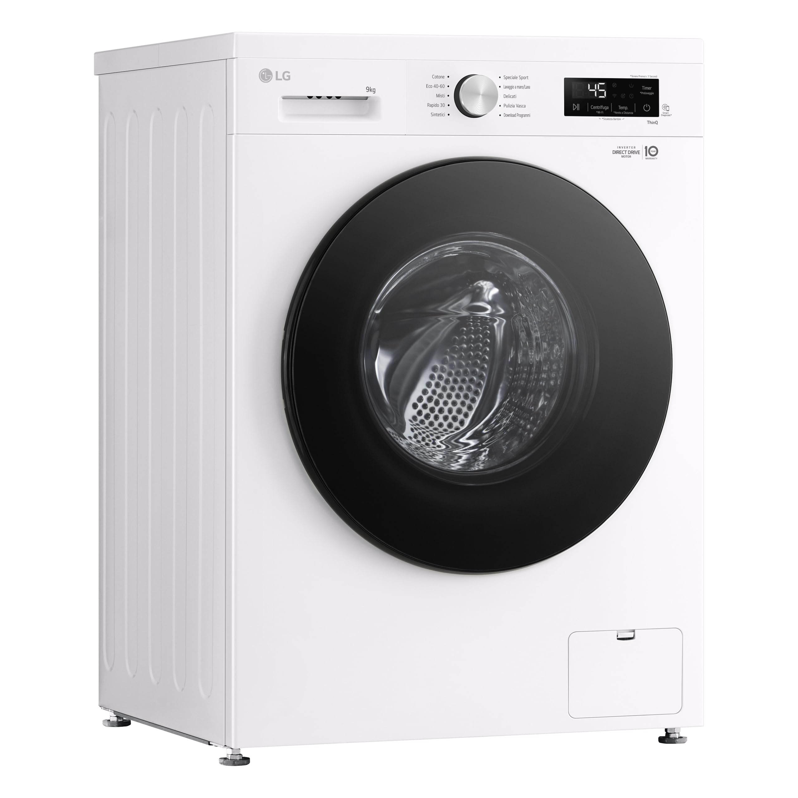 LG F4NX1009NWB Lavatrice 9 kg a Carica Frontale Serie X1, Classe A, 1400 giri, Wi-Fi, 6 Motion Direct Drive, Lavaggio a Vapore Allergy Care, Libera installazione, Essence White