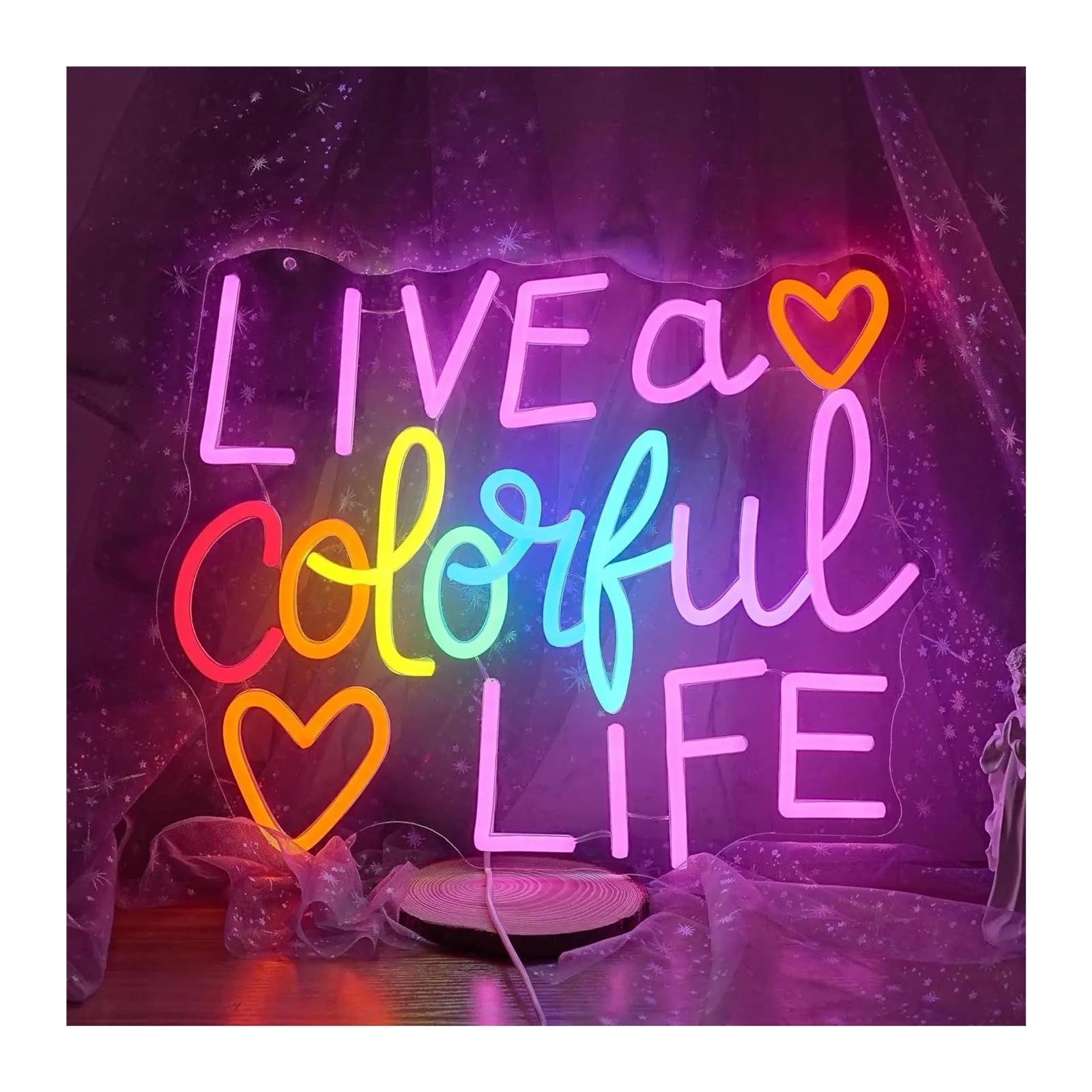 SHOUXI Sign Lamp Live A Colorful Life Neon Sign Dimmable Light Wall Decor for Bedroom Classroom Party Club Office Pub Salon 39x32cm