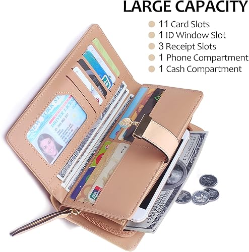 Miniatura 2 de VODIU Monedero corto de cuero para mujer, tamaño mediano, con hoja plegable, tarjetero, monedero pequeño, hebilla y cierre de embrague