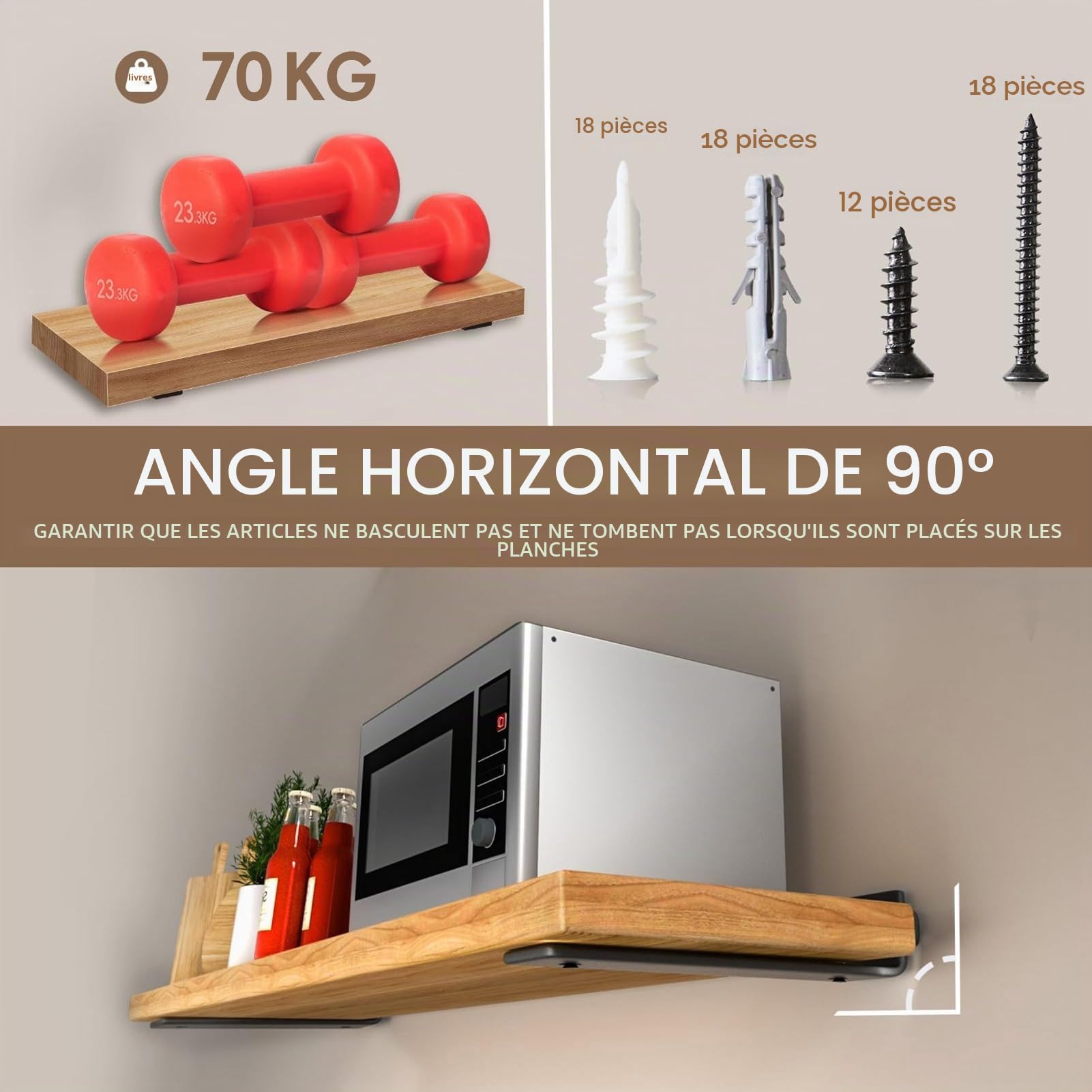 Lot de 6 Equerre Etagere Murale de 20 cm, équerre étagère Support Etagere Murale, Capacité de Charge 70KG,5 mm D'épaisseur, Equerre Charge Lourde