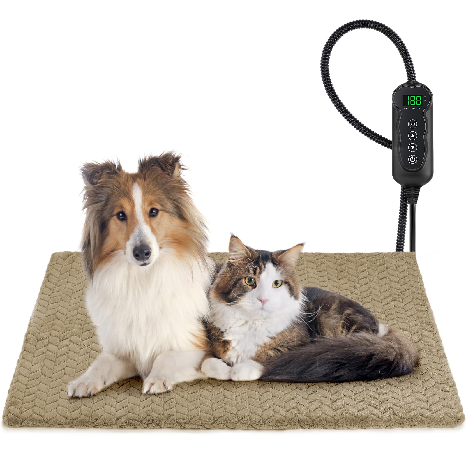 GASUR Heated Cat Bed, Waterproof Cat Heating Pad Indoor w/Timer, Temp Adjustable Pet Heating Pads for Cats Dogs, Auto Power-Off, Cats Warming Bed w/Remove Washable Cover, Anti-Chew,35''x24'', Large