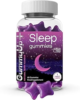 Sugar Free Sleep Gummies x 60 | High Strength100mg Natural Melatonin Sources | Griffonia Extract Sleep Gummies | Vegan | Gluten-Free | Chewable Natural Melatonin | Berry Flavour | Gummy up +