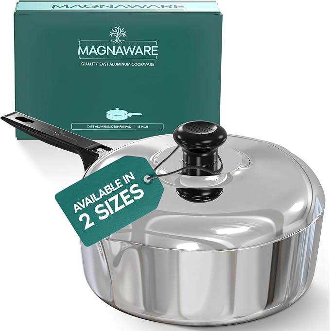 Cast Aluminum Sauté Pan with Lid 10 inch - Oven Safe Deep Frying Pan with Lid, Two Side Spouts and Ergonomic Stay-Cool Handle for Comfortable Grip and Pouring (3 Quart)