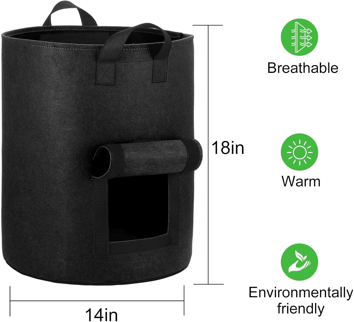 4-Pack 10 Gallon Potato Grow Bags with Flap Window, Heavy Duty Aeration Fabric Pots with Handles for Garden and Planting(Black) - Image 2