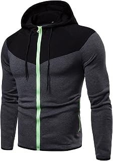 OULIWANGLUO Men's Color Contrast Casual Zip Hoodie Drawstring Stitching Collision Color Workout Hoodie Block Sweatshirt Pocket