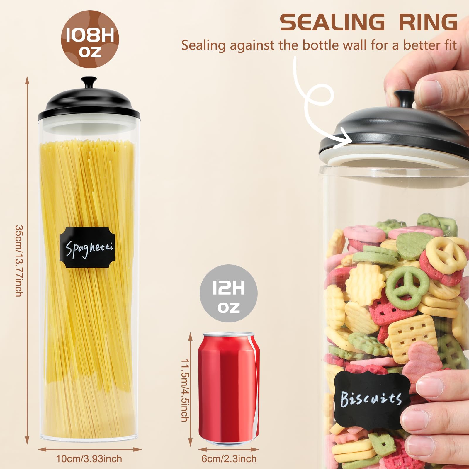 Contenedor de vidrio para almacenamiento de pasta espaguetis con tapas para cocina, tarros de almacenamiento de alimentos con tapas herméticas para azúcar, fideos, linguini, lasaña, granos de
