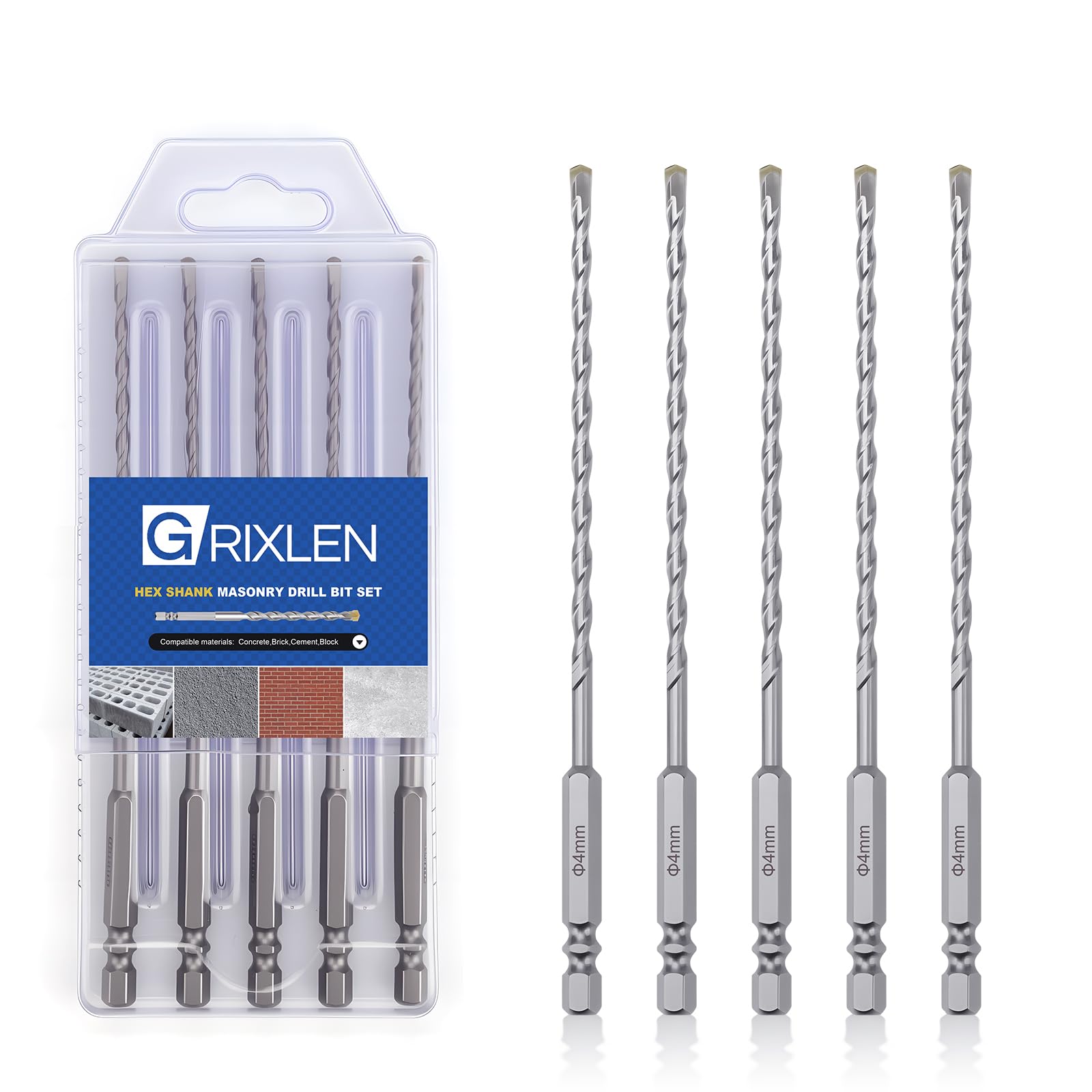 GRIXLEN Masonry Drill Bits - 3 Pack 4mm -11 GRIXLEN Masonry Drill Bits - 3 Pack 4mm -11