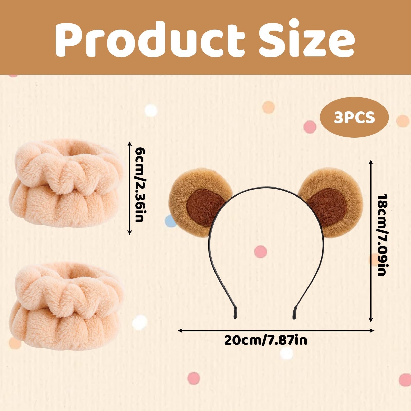 3 Piece Bear Ears Headband Set, Complete Bear Costume with Adjustable Headband and Wristbands - Image 2
