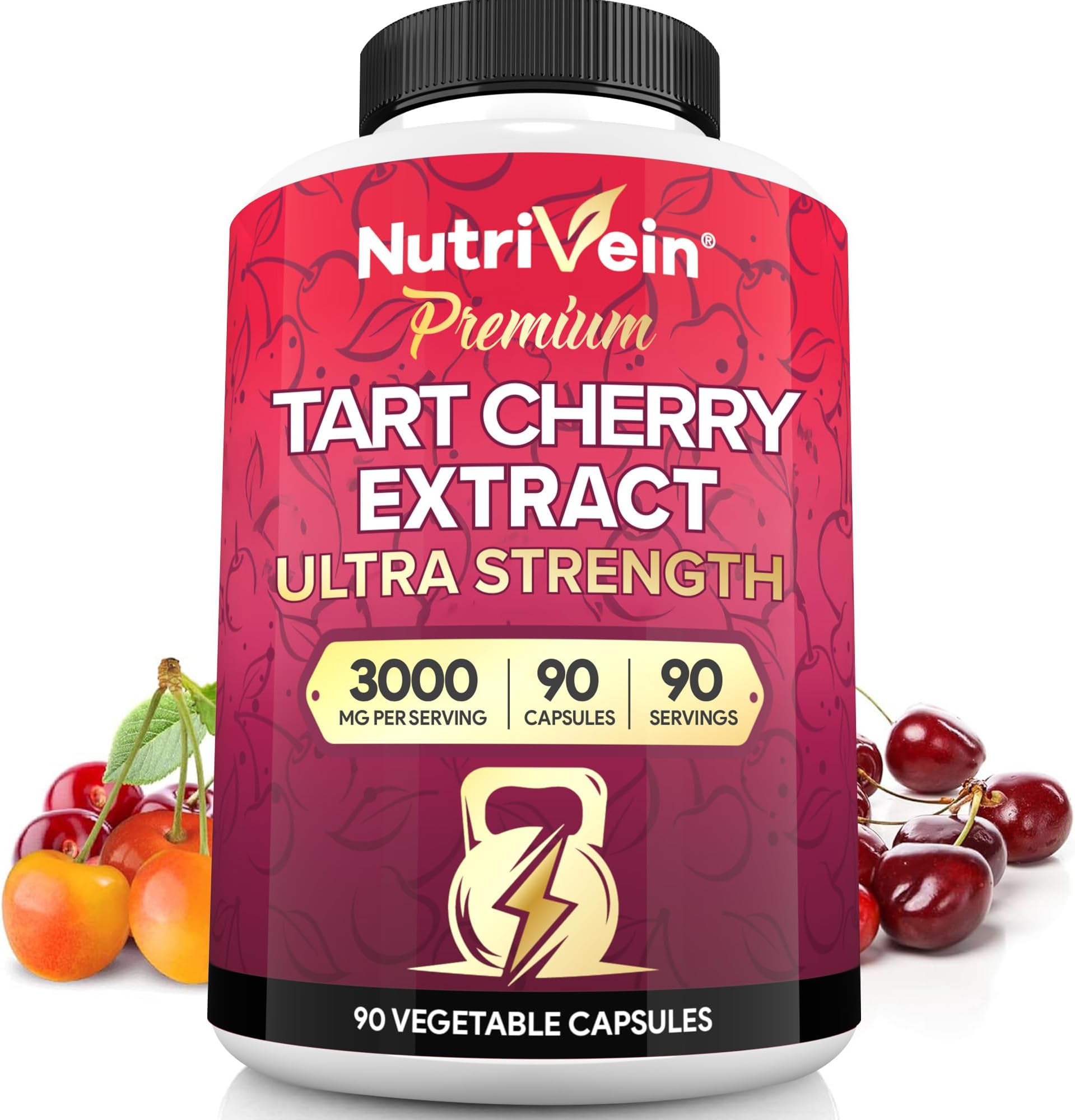 Premium Tart Cherry Capsules 3000mg: Ultra Strength Tart Cherry Extract Supplement for Post-Athletic Recovery, Detox, Rest, & Mobility