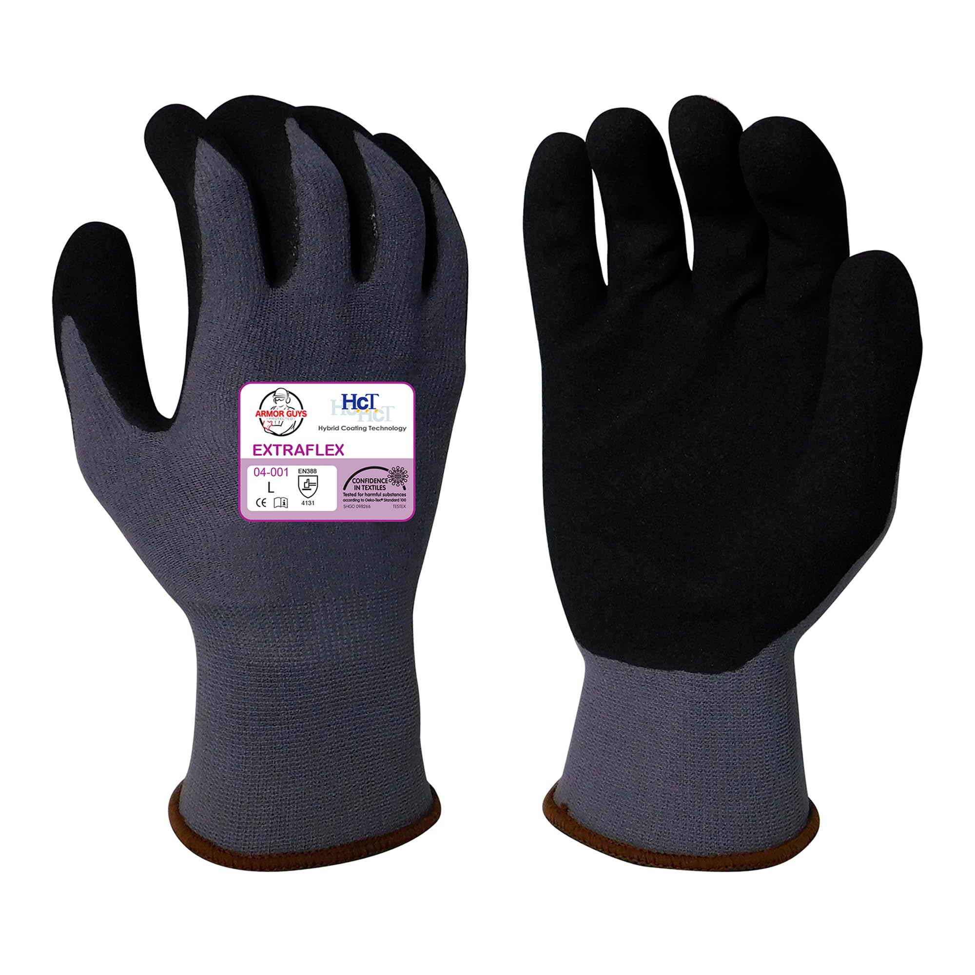 Armor Guys Extraflex Protective Work Gloves - Abrasion Resistant For Women and Men with MicroFoam Nitrile Palm Coating - ANSI 3, L, 3 Pairs