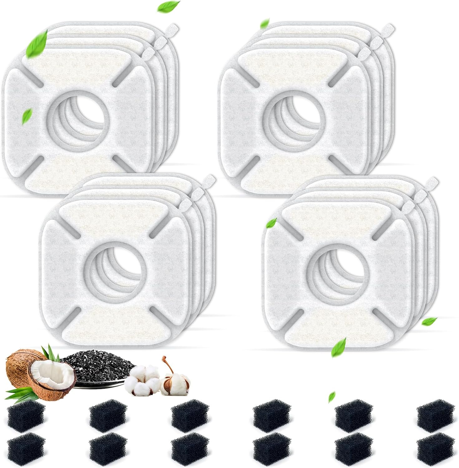 40 Packs Compatible with Veken Pet Cat Water Fountain Filters Replacement | Compatible with VEKEN for 67 oz/2L, 85 oz/2.5L, 95 oz/2.5L, 135 oz/4L (20Replacement Filters + 20 Pre-Filter Sponges)