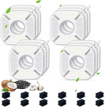 24 Packs Cat Water Fountain Filters Replacement,Compatible with VEKEN for 67 oz/2L, 85 oz/2.5L, 95 oz/2.5L, 135 oz/4L Automatic Pet Fountain 12 Replacement Filters +12 Pre-Filter Sponges