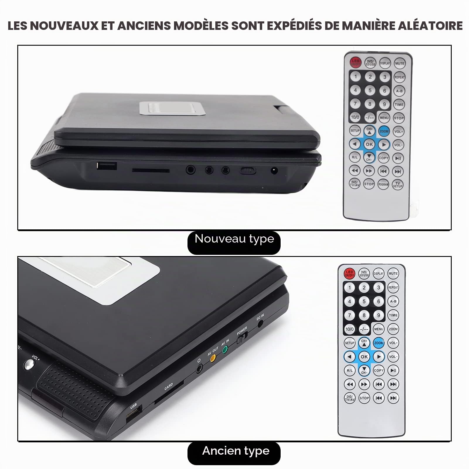 Lecteur DVD HD Portable avec écran Pivotant, Deux Haut-parleurs Stéréo, TV Analogique, Port USB, Lecteur de Cartes, Batterie Longue Durée, Rotation à 270°, Multifonction pour la
