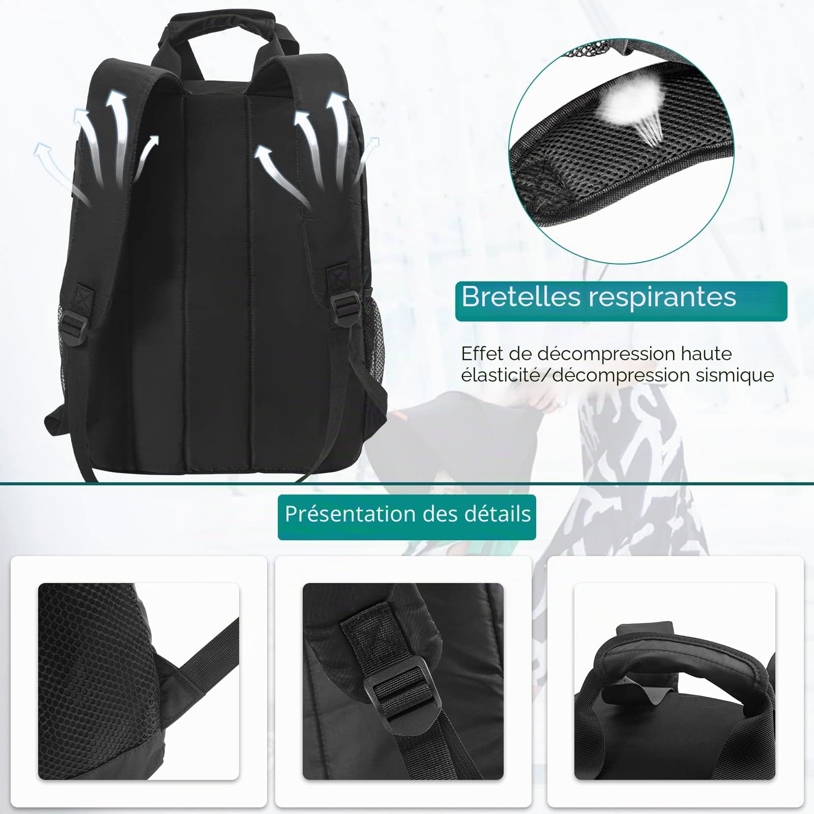 AKOZLIN Sac à Dos de Voyage Pliable pour Poussette, Noir, L(for All GB Pockit Strollers), Sac à Dos