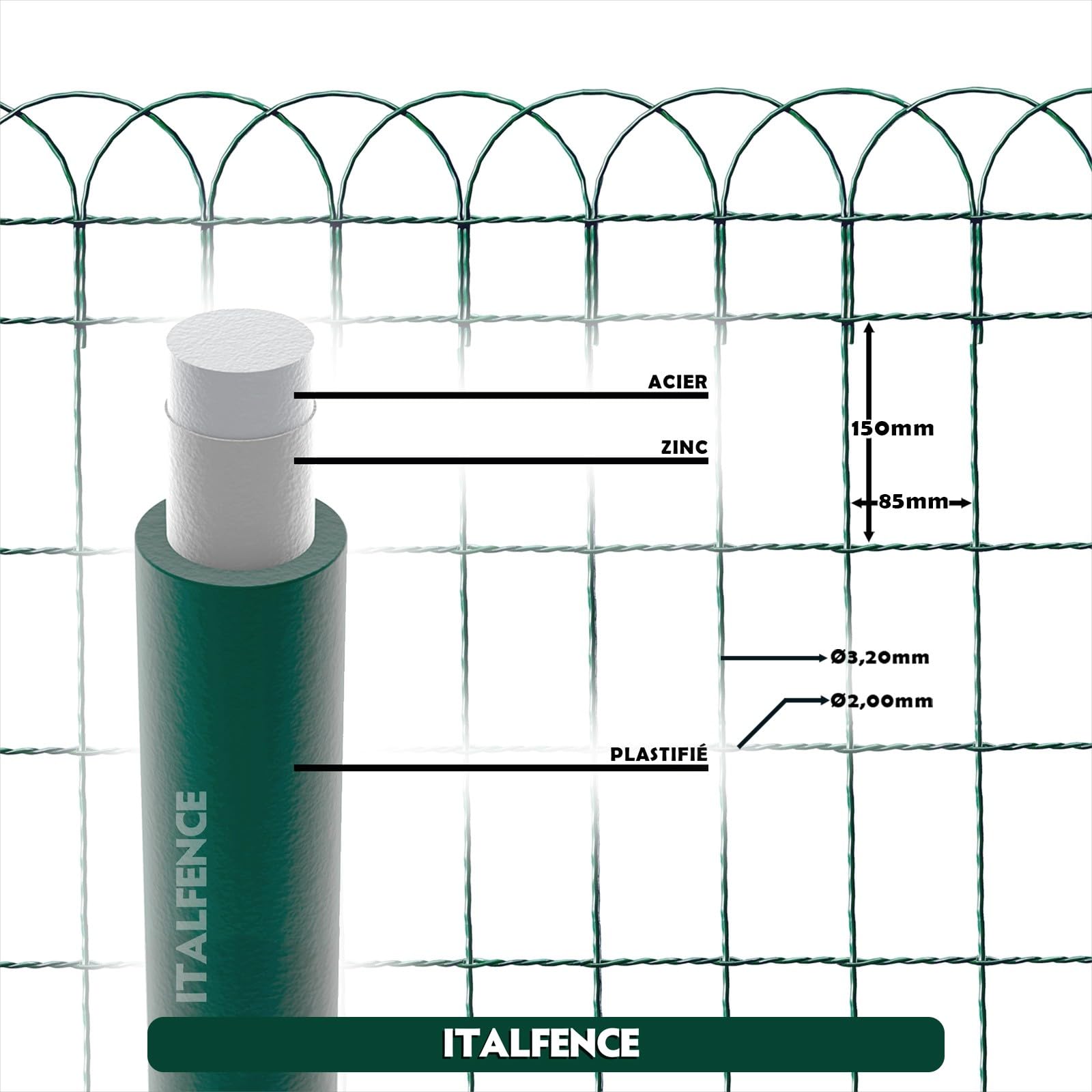 Bordure de jardin décorative, galvanisé et plastifiée, Clôture de jardin (Toutes les hauteurs) [H 65cm, 10m]