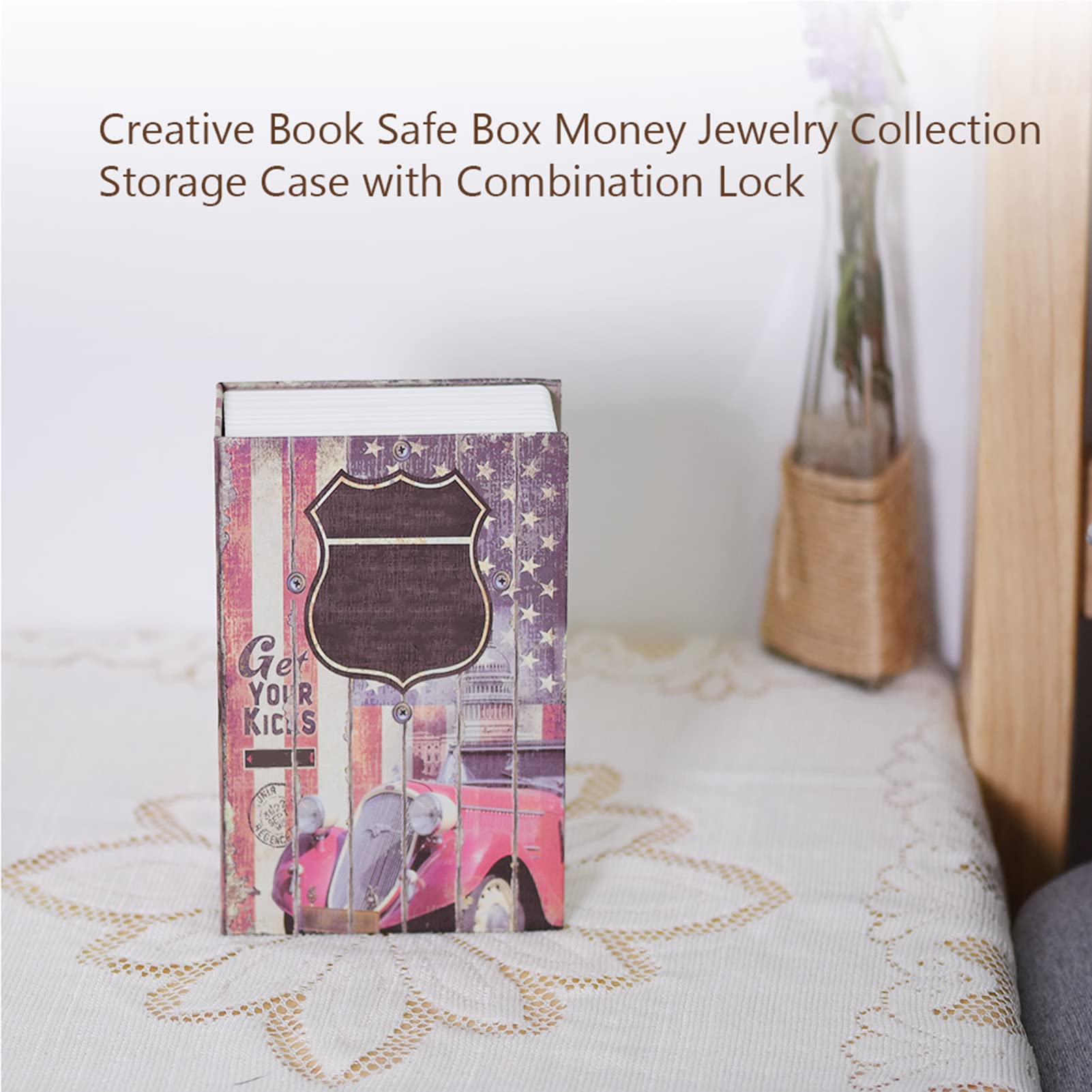 Creative Simulation Book Safe Box Deluxe Storage with Combination Lock for Home Office School Dormitory Personal Space (ROUTE 66),Safes/Safe Deposit Boxes - Image 3