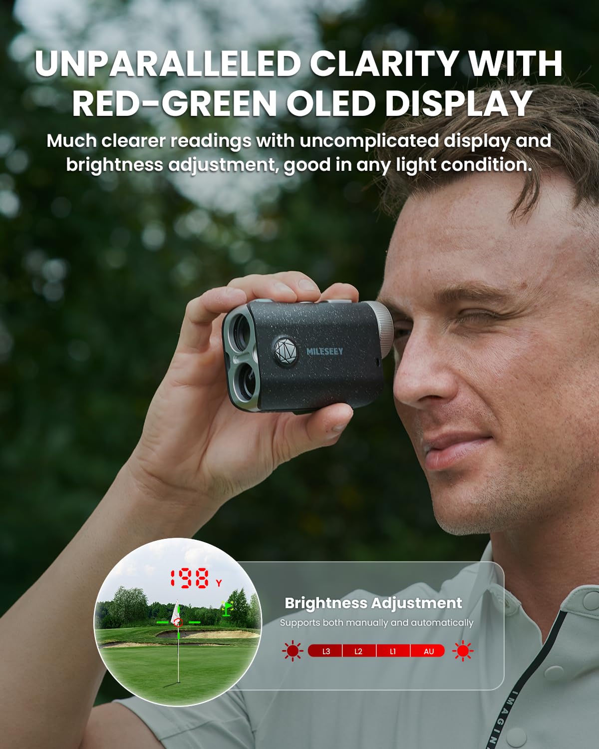 MiLESEEY PF1-Pro Misuratore di Distanza per Golf con Slope, 1100 Yarde, Ricaricabile, Magnetico, Vibrazione di Blocco Bandiera in 0,1s, IP65, Display OLED Rosso-Verde, Angolo di Visione 7,5°