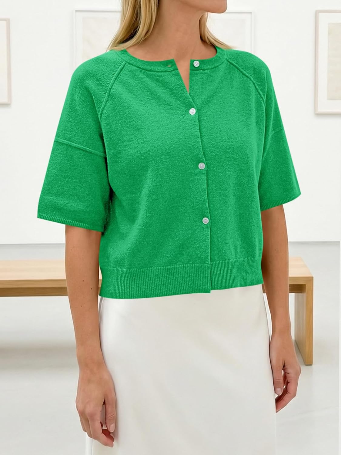 Cicy Bell Womens Short Sleeve Sweater Cardigan Casual Button Down Lightweight Cropped Ribbed Knit Tops