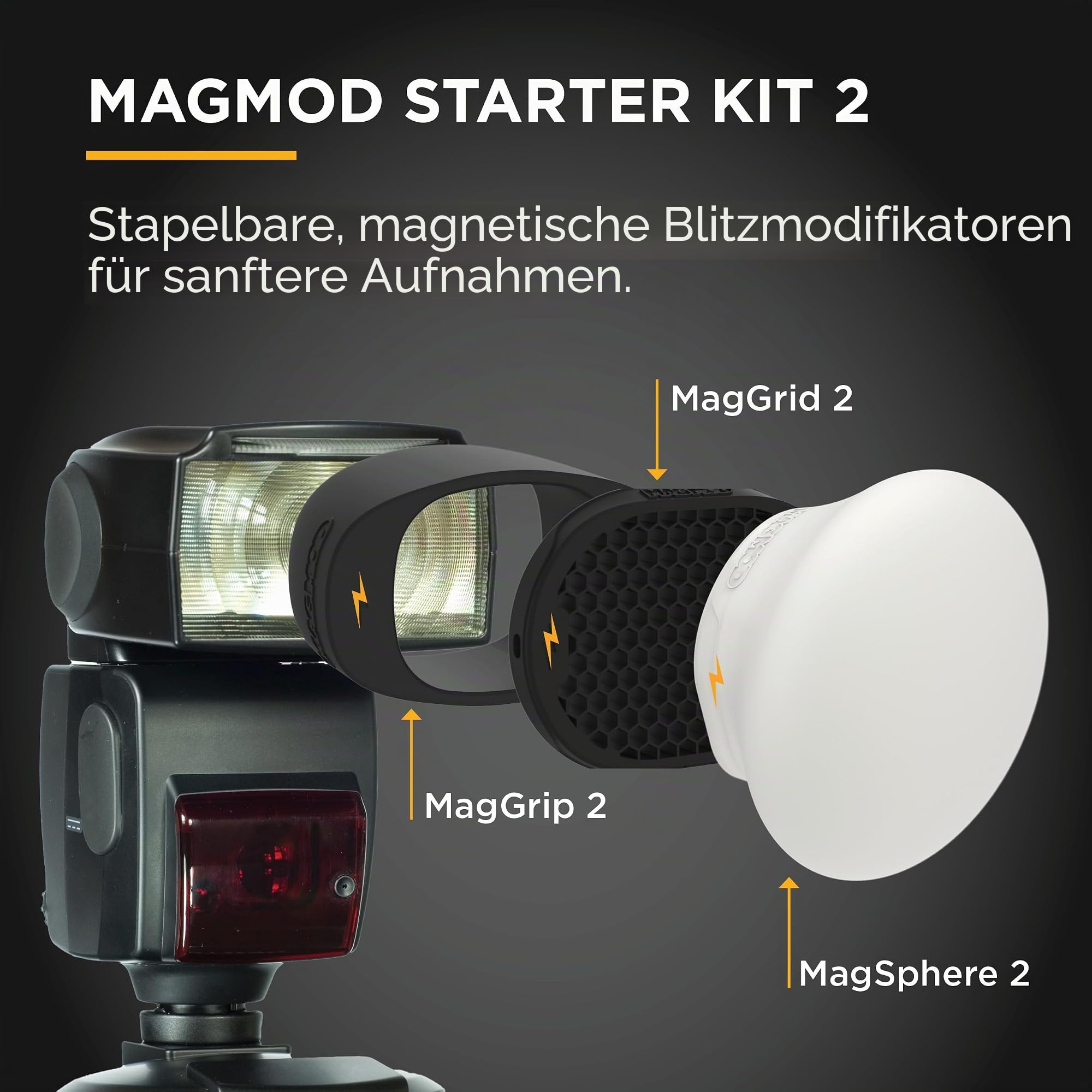 MagMod Starter Flash Kit 2,Kamera Speedlight Flash Diffusor,Magnetic Light Modifikator Attachments,Neue und verbesserte MagMod Modifikatoren: MagGrip 2, MagSphere 2, MagGrid 2,Superior Light Control
