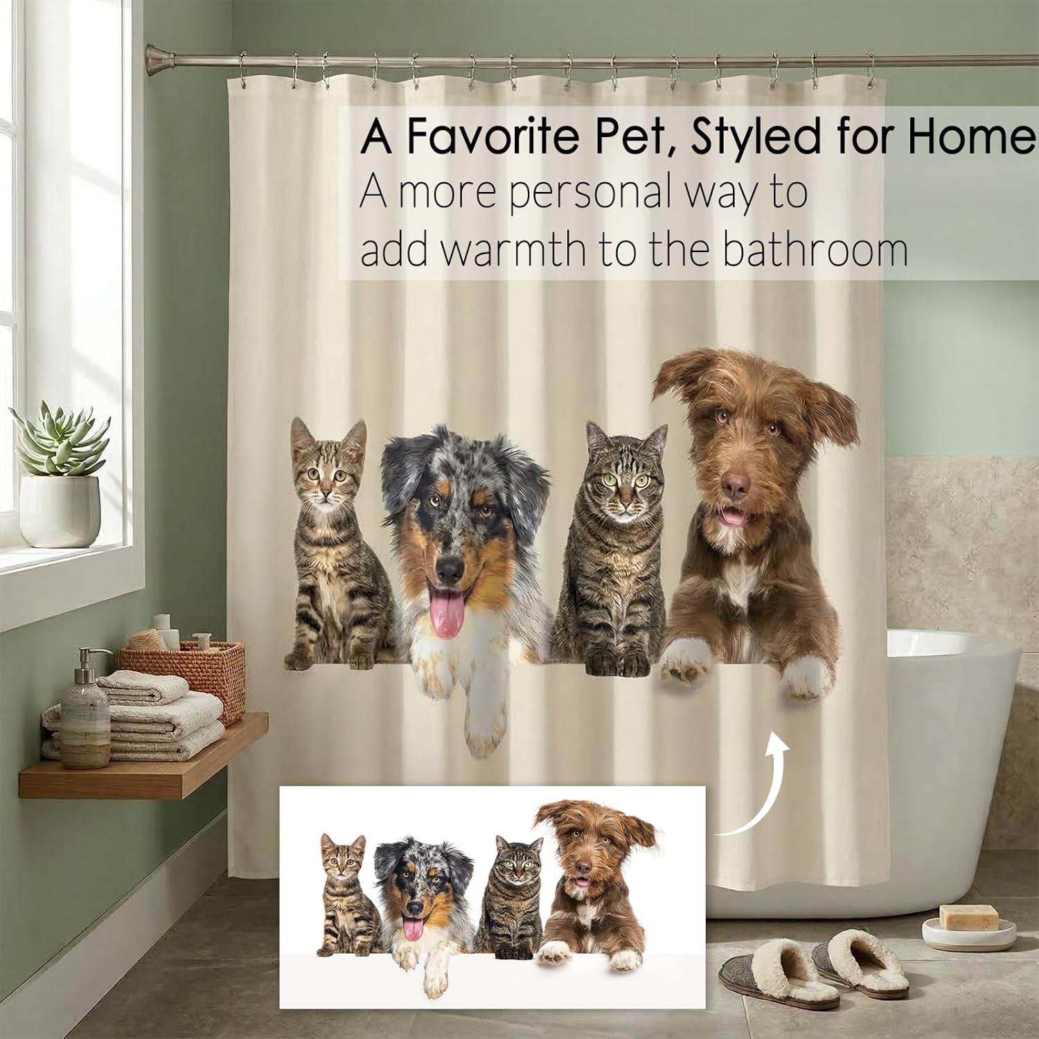 Custom Picture Shower Curtain from Your Photo, Personalized Bathroom Curtain, Neutral Polyester Bathroom Decor Gift for Couples, Family, Pet Lovers