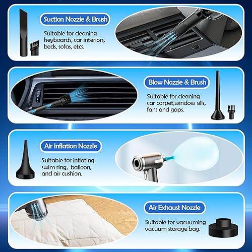 Miniatura 6 de Aspiradora de aire de mano para automóvil, aspiradora inalámbrica recargable de 40000 Pa, mini aspiradora de alta potencia con filtro de acero