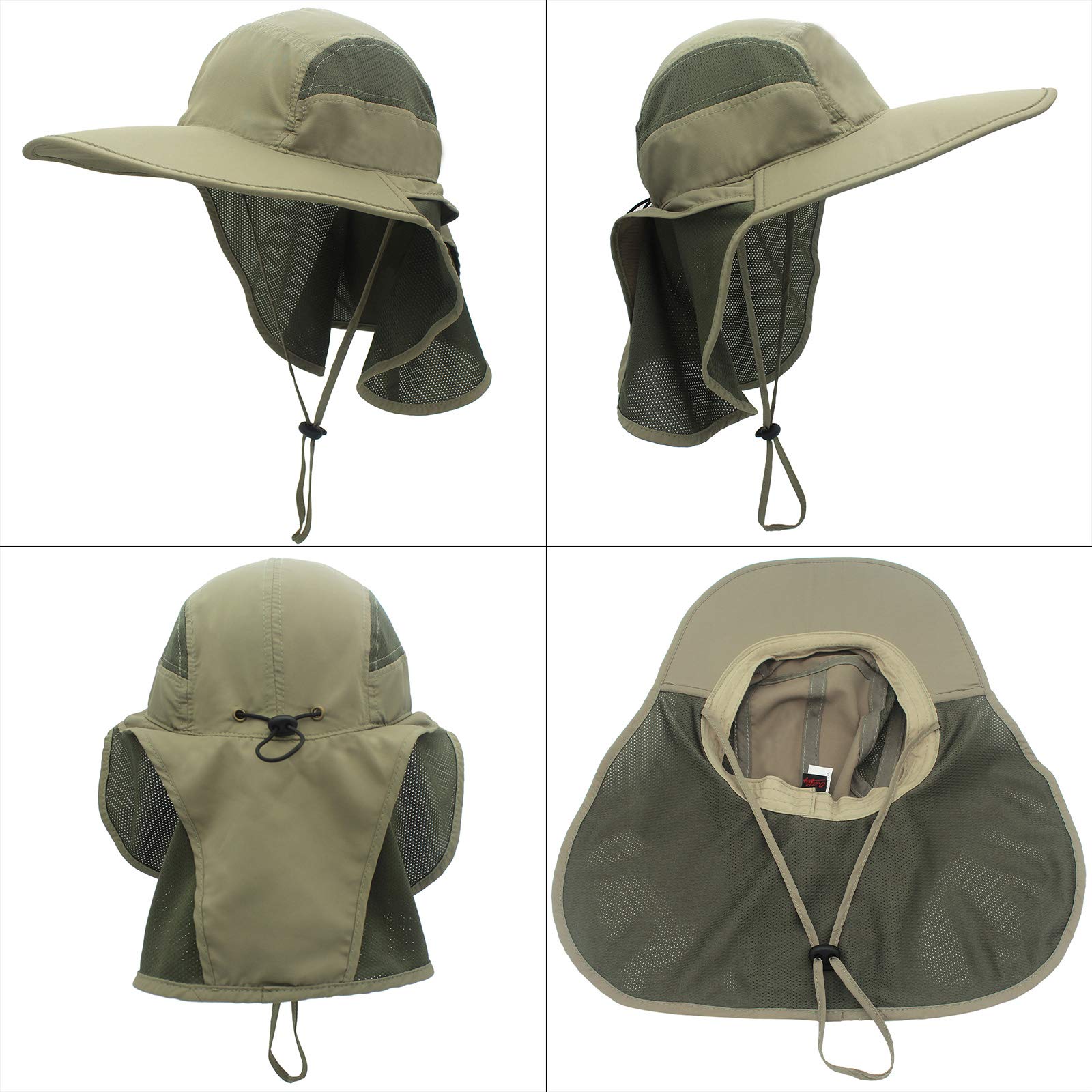 Sombrero de ala ancha con solapa ajustable para el cuello, UPF50+ para senderismo, caza, pesca, sombreros para hombres y mujeres, Verde Armada (ArmyGreen) 3