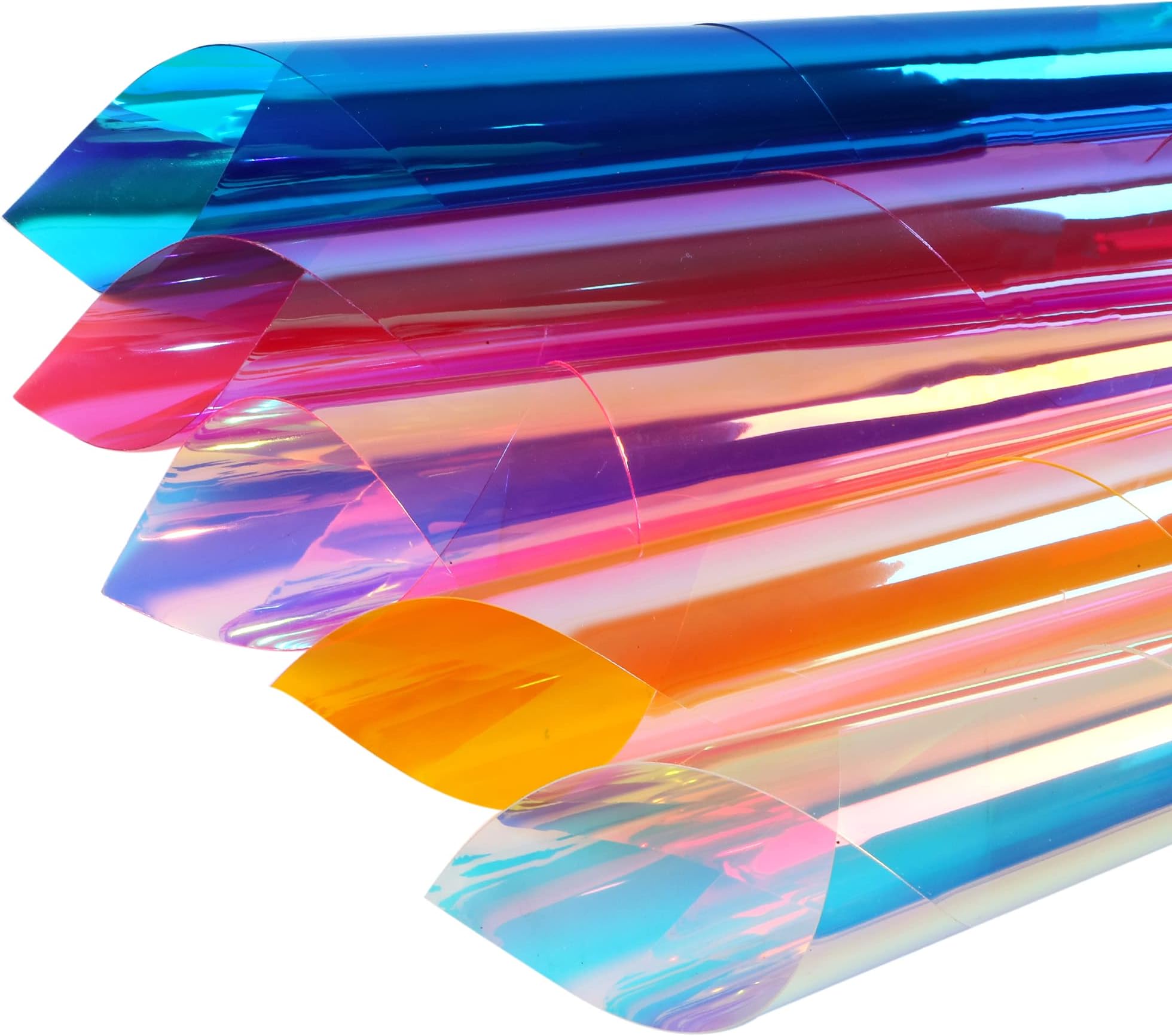 Solid Colors Transparent Iridescent PVC Sheet Holographic Waterproof Synthetic Leather Sheet 5Pcs 7.7" x 12.9" (20 cm x 33 cm) Perfect for Making Handbags Earrings (Iridescent Color)