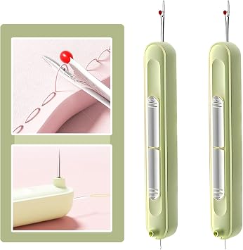 Upgraded 2 in 1 Automatic Needle Threaders Seam Ripper,Quilting Supplies Sewing Kit,Quick Sewing Machine Loop Needle Threaders 2PCS-Green